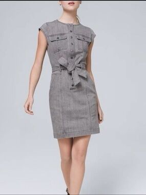 White House Black Market Gray Tie-Waist Denim Dress